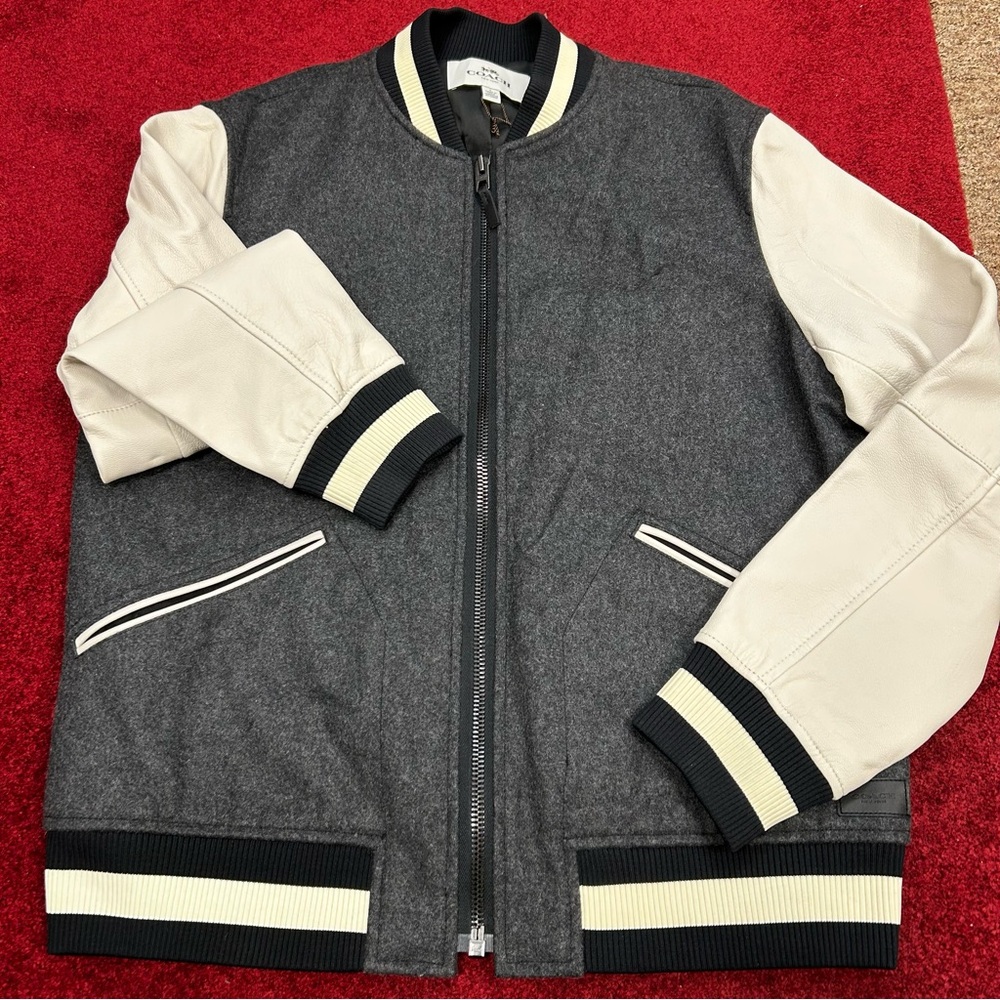 Coach Gray and Cream Bomber Jacket